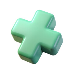 Obraz premium Green Plus Symbol 3D Render Isolated on Black Background