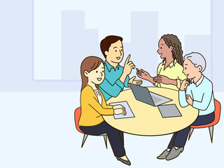 コピースペース付きの多様なビジネスチーム会議のイラスト