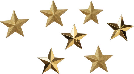 Obraz premium Seven golden stars some with glitter texture and some polished arranged in a scattered pattern sparkle shiny metallic award success celebration excellent transparent background