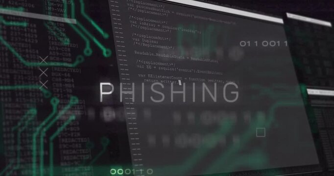 PHIE fragment appearing panels sliding code scrolling PHISHING title resolving warning breach
