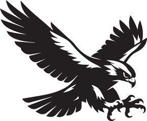 Obraz premium Majestic eagle swooping with talons extended, dynamic and predatory black and white vector illustration