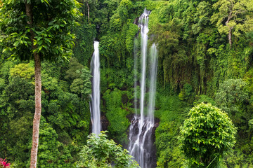 Triple waterfall, Sekumpul waterfall in Northern Bali. Surrounded by cliffs with lush vegetation from the tropical rainforest.   © dhayes