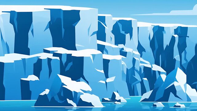 Stylized blue ice cliffs and snow in a polar landscape
