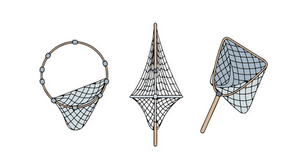 Obraz premium Collection of three different styles of insect catching nets illustrated on a white background