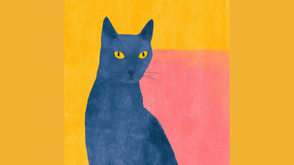 Blue Cat Illustration on Warm Background © Stock Depot