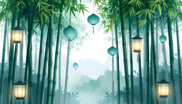 Bamboo Forest Mist Veil Abstract