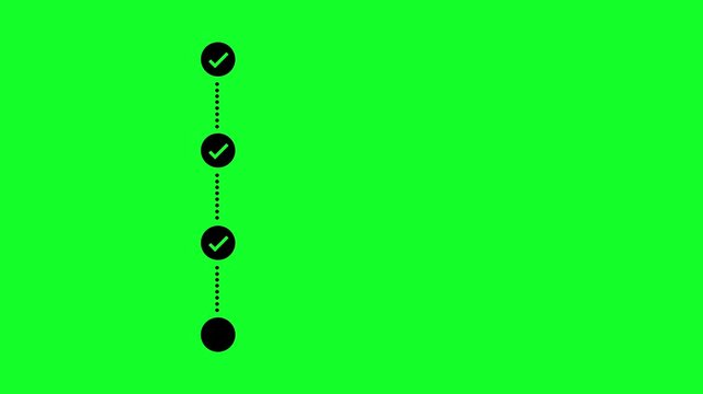 Circle animation with check marks. Checklist sorted from top to bottom, 4K green screen video.
