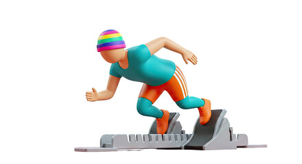 Obraz premium 3D Runner in Starting Blocks with Rainbow Hat