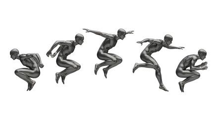 A dynamic series of stylized figures in motion, perfectly capturing the essence of human movement and agility.