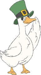 A cool and cute goose illustration leprechaun style celebrating St. Patrick's Day.