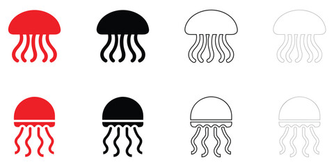 jellyfish icon vector set, ocean animal jellyfish symbol vector, silhouette and line art illustration © GraphicsHub