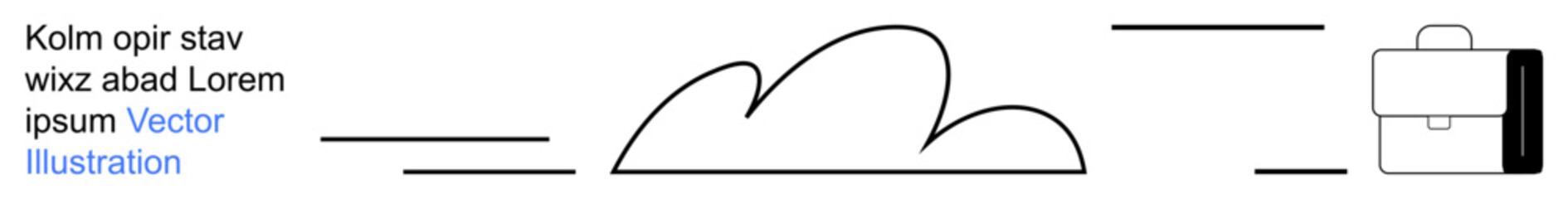 Remote work, cloud computing, business processes, digital connectivity, technology solutions, online workflow. A minimal cloud and briefcase line graphic. s remote work and cloud computing