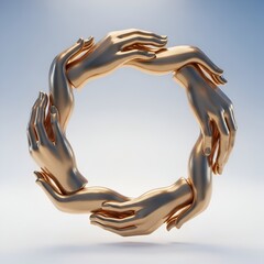 Interlocking Golden Hands Forming a Circular Unity Symbol.