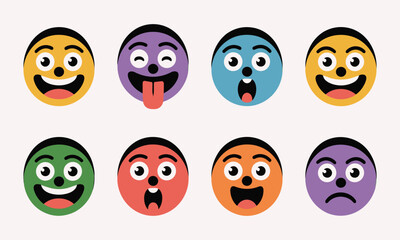 Fototapeta premium Colorful cartoon faces with various happy and surprised expressions
