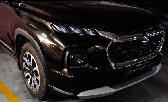 Maruthi Suzuki car model Grand Vitara with classic front view and LED head lamp. Maruti Suzuki India Limited is the Indian subsidiary of Japanese automaker Suzuki Motor Corporation. 