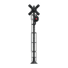 Obraz premium Railway Crossing Signal: A towering railway crossing signal, its lights signaling caution and safety.