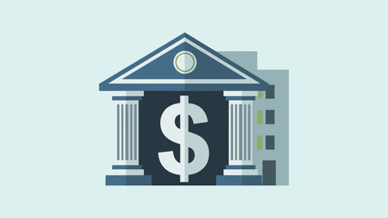 Obraz premium Modern Flat Design Illustration of a Bank Building Featuring a Prominent Dollar Sign Symbol for Finance and Economy