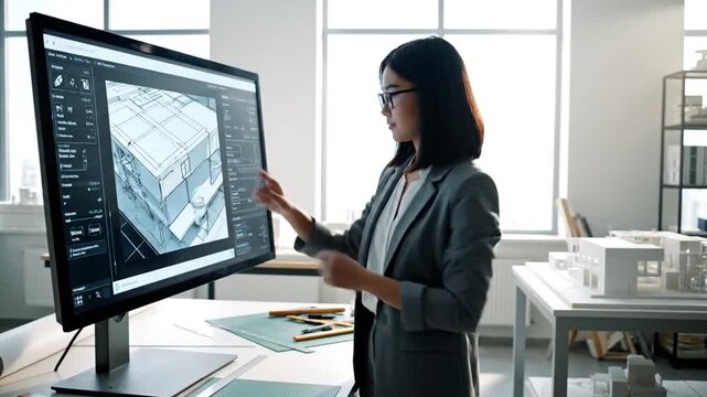 Businesswoman working on computer aided design.