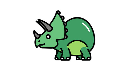 Fototapeta premium Cartoon Green Triceratops Dinosaur Illustration.