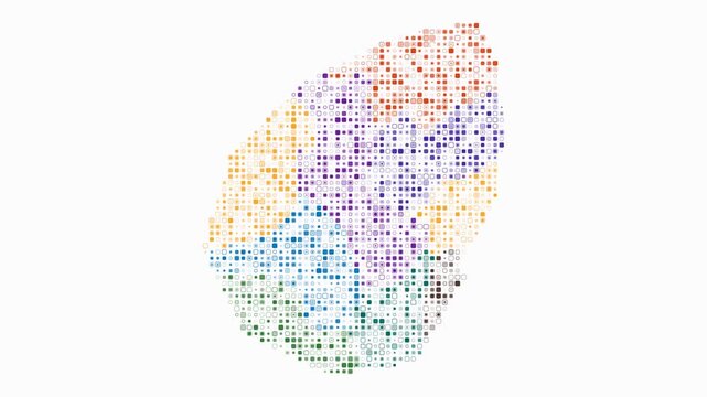San Marino animated country shape. Pulsating colored dots on the map of the country. Small size rounded square blocks. Digital style San Marino map on white background. Creative animation video.