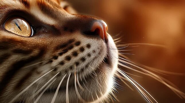 Mesmerizing close-up of a domestic cat's golden eye and intricately patterned fur, showcasing its natural beauty