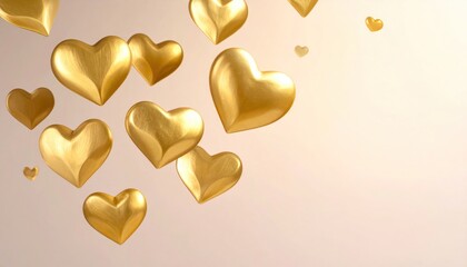 Golden Hearts Floating on a Light Background.