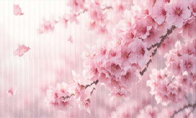 Fototapeta premium Pink Sakura Cherry Blossom Flowers Background with Ribbed Glass Effect
