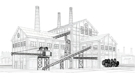 Fototapeta premium Industrial factory building architectural sketch