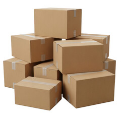 Stack of cardboard moving shipping boxes isolated on transparent background