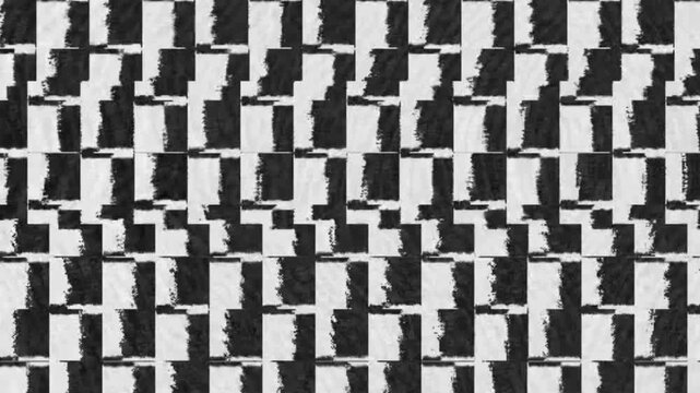 Abstract Digital Glitch Background: Retro VHS Distortion and Pixelated Geometric Pattern. Vibrant digital glitch checkerboard pattern features black and white squares with colorful anaglyph borders.