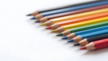 Naklejka premium Hand-painted colored pencils arranged on a white surface, reflecting the artist's creative process and vibrant hues