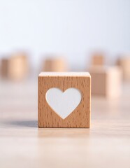 Wooden Block with Heart Cutout on Table.