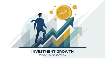 Fototapeta premium Businessman climbing investment growth chart.