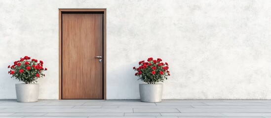 Modern Front Door with Red Roses on Patio