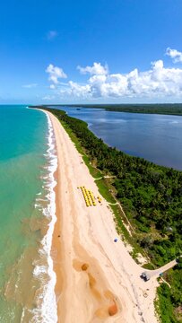 Aerial Panorama of Praia do Mut? in Porto Seguro, Bahia, Brazil.