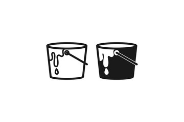 solid and outline icon of pain bucket