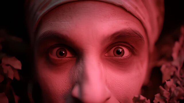 Close up of womans frightened eyes.