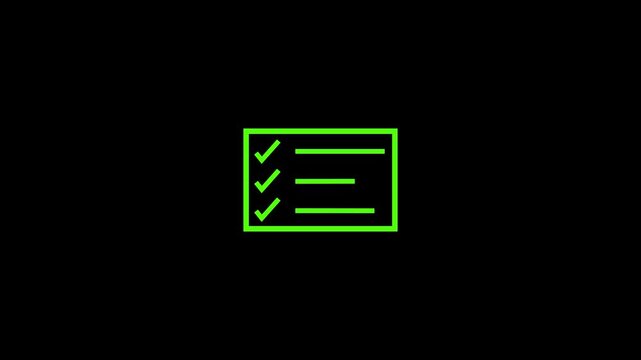 A vibrant green rectangle displays a checkmark and a hyphen on a stark black background high quality professional detailed modern elegant