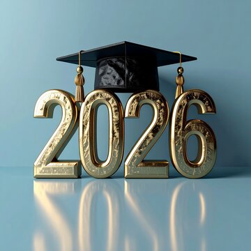 Graduation Class of 2026 - Golden Numbers with Mortarboard Cap.
