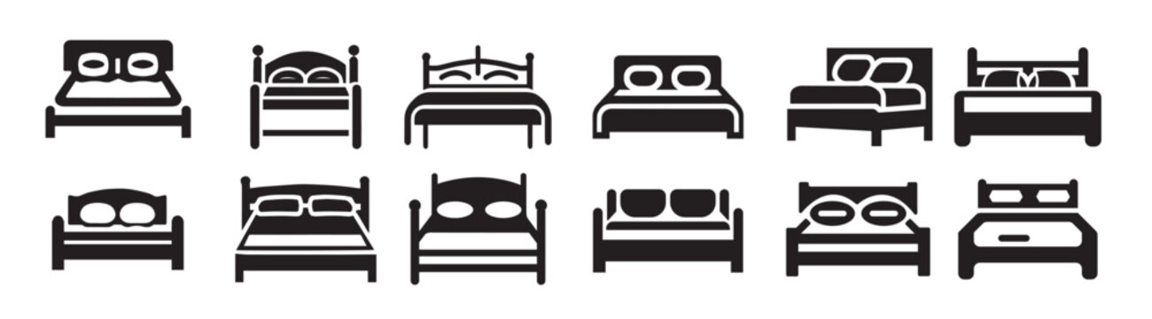 bed icon vector silhouette a set of group