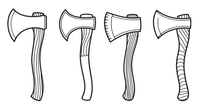 collection of stylized hand drawn axes with unique handle