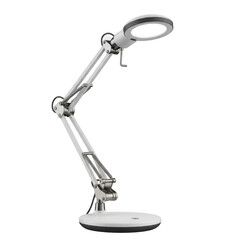 Silver desk magnifying lamp with adjustable arm isolated on transparent background