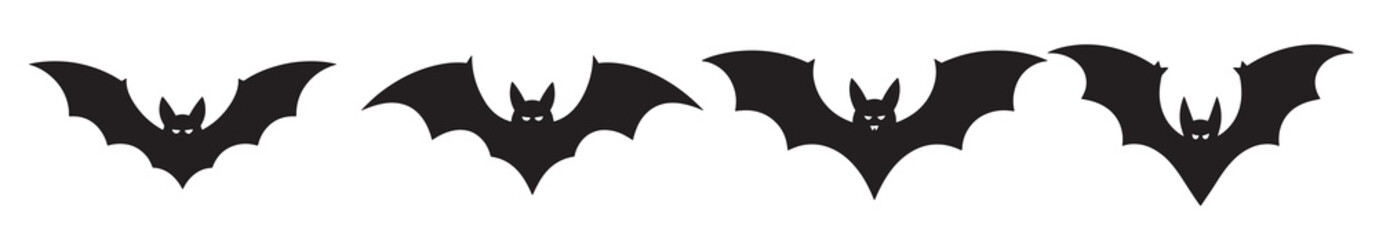 four black bat silhouettes with glowing eyes and fangs on © Saif