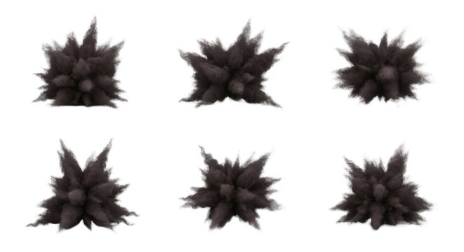 series of dust explosions on white surface displaying particle effects digital art and effects