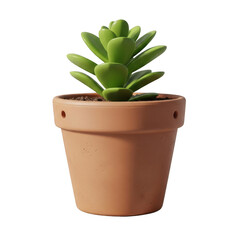 Green succulent plant in terracotta pot isolated on transparent background