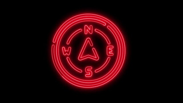 Neon compass sign illuminating the darkness