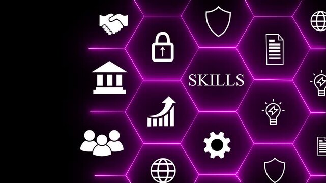 Future Skills Concept. Interfacing future skills such as critical thinking, adaptability, emotional and social intelligence and creative innovation. Digital transformation, reskilling and upskilling
