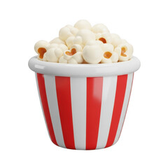 Popcorn bucket overflowing with fluffy white popcorn isolated on transparent background