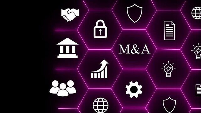 Business mergers and acquisitions concept. Share acquisition, asset business acquisition, amalgamation. Business review and development model. The abbreviation M and A on smart background, copy space