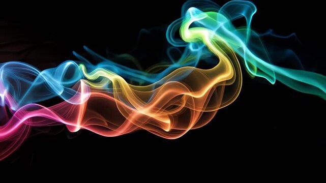 Colorful smoke swirling on black background.